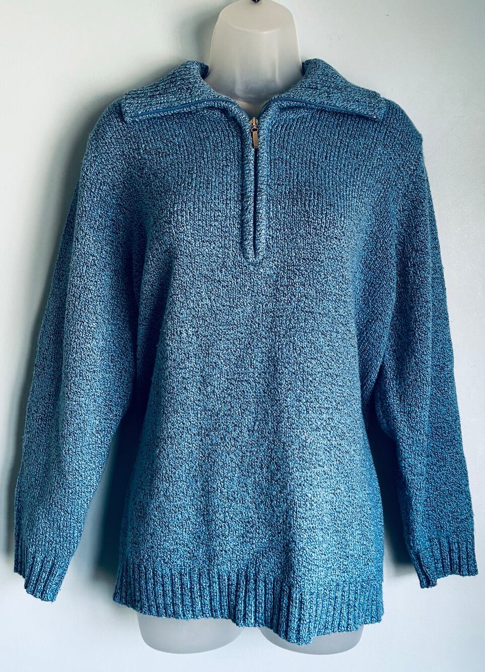 Croft & Barrow Woman 1X Blue Marled Quarter Zip Sweater Pullover Cozy Knit